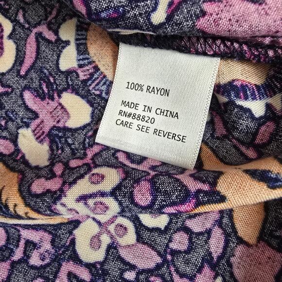 Rachel Zoe Floral Popover Top 3/4 Notch Neck Purple Orange Boho Causal Flowy 1X - Picture 9 of 14